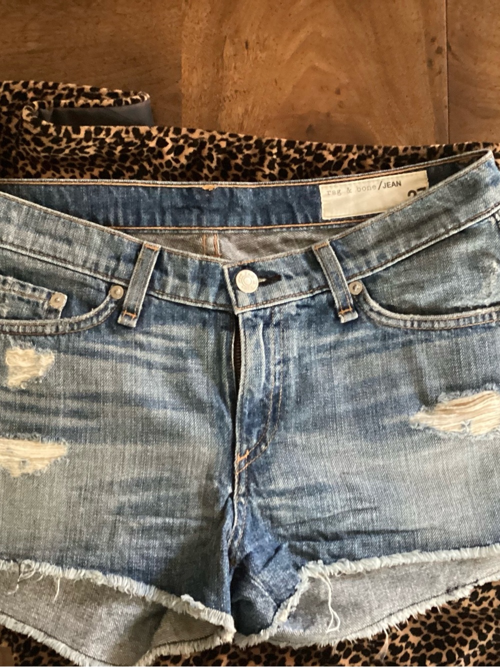 rag & bone Faded Blue Distressed Denim Shorts